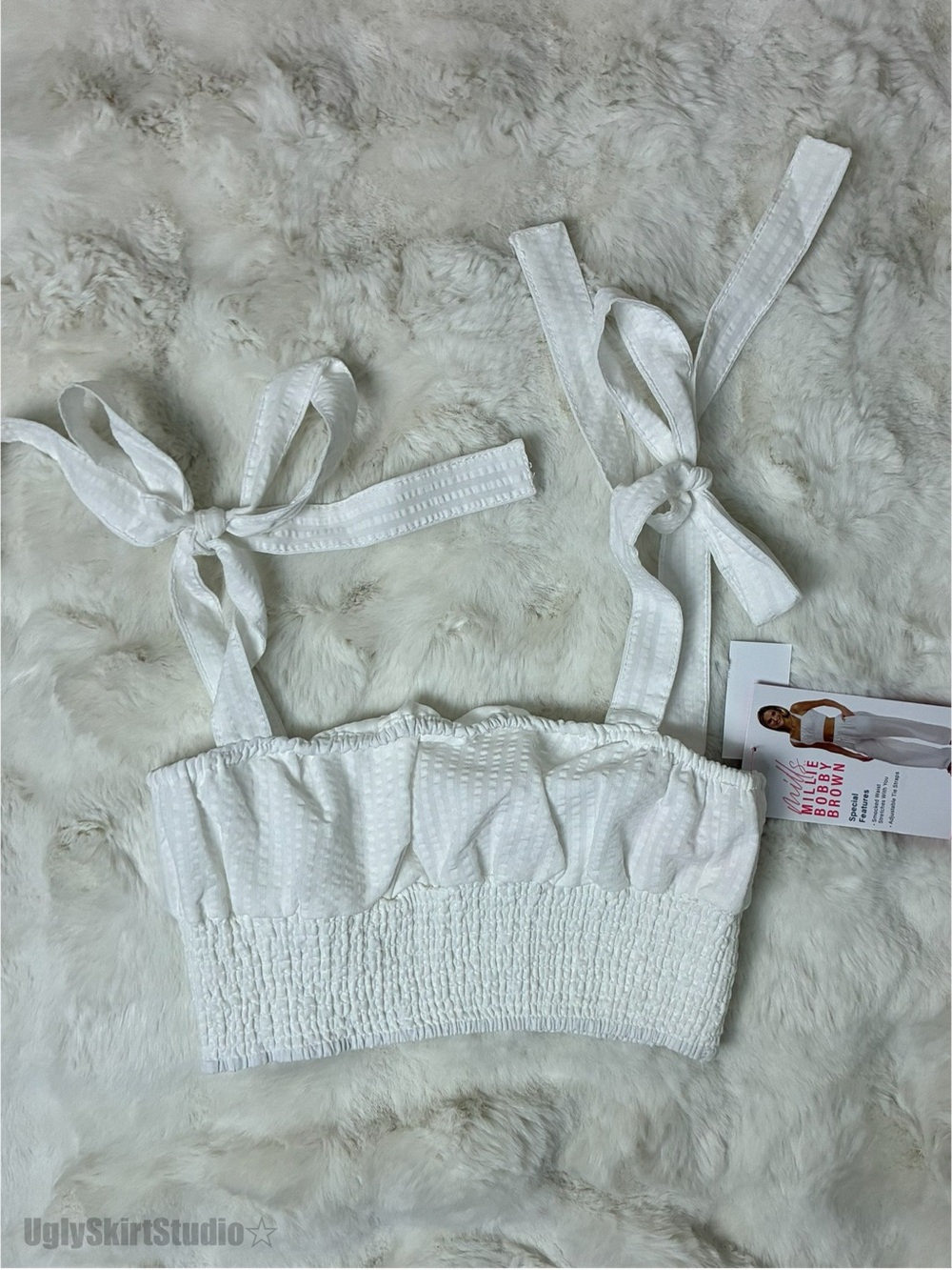 NWT Mills by Millie Bobby Brown White Smocked Tie Strap Crop Top XXS
